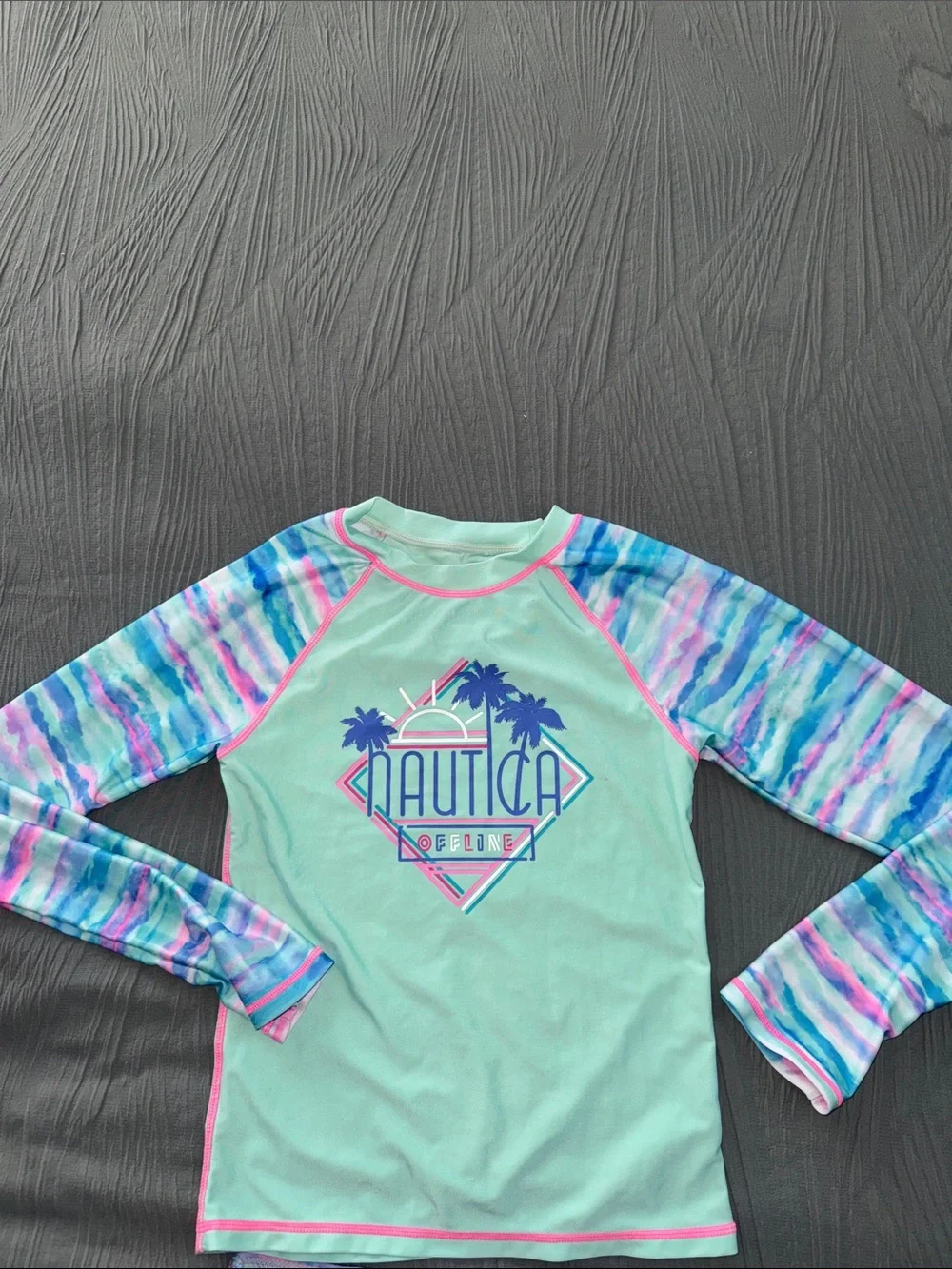 Nautica Mint Green Rash Guard set with Blue and Pink Tie-Dye Sleeves
